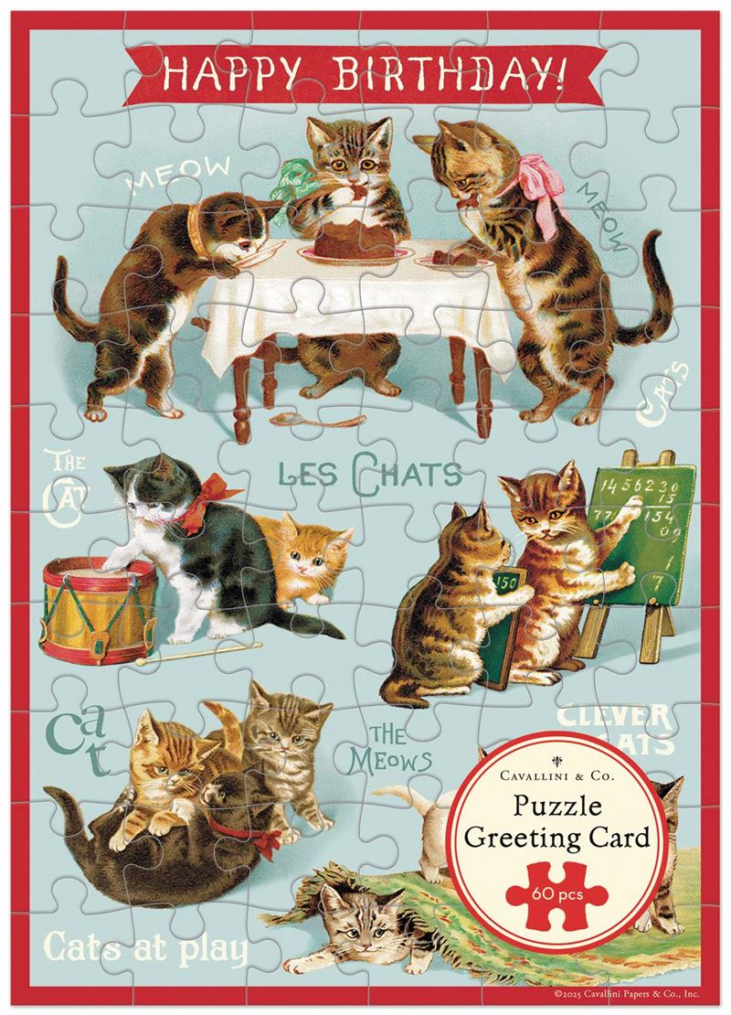 Cavallini & Co - Happy Birthday Cat's Play - Puzzle Birthday Card