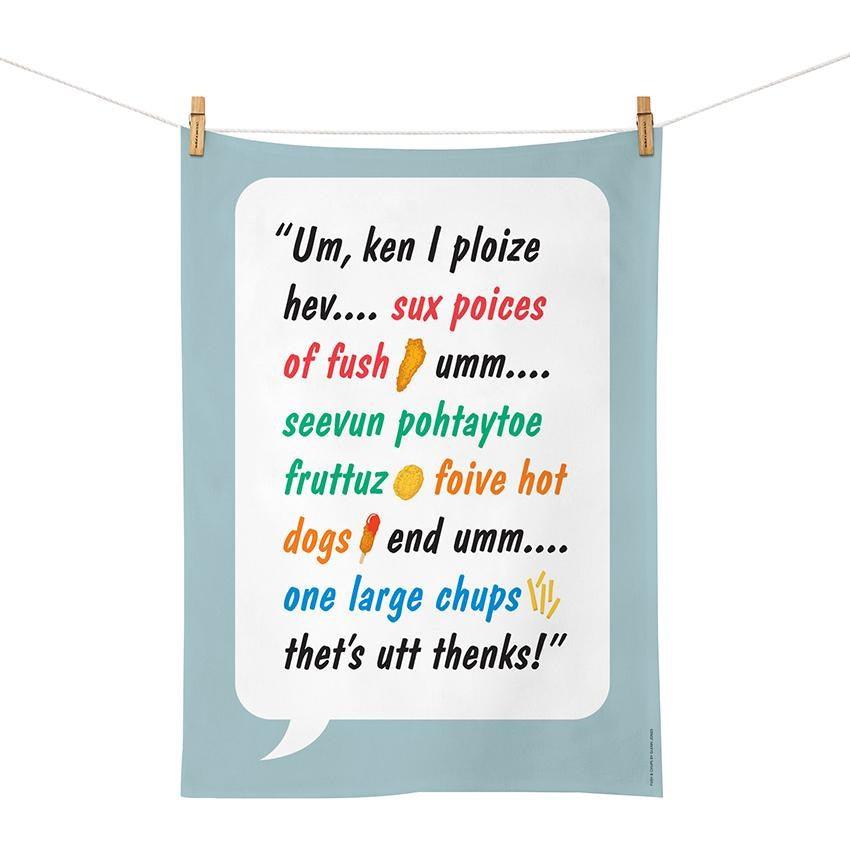Glenn Jones - Fush & Chups Tea Towel