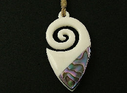 Koru Bone And Paua Pendant With Cord