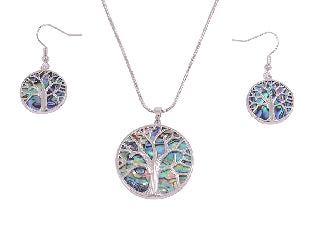 Paua Tree Of Life Pendant Set