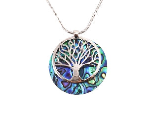 Paua & Rhodium Tree Of Life Pendant
