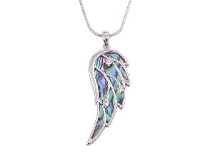 Paua Angel Wing Rhodium Pendant