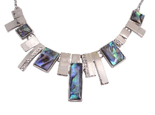 Paua & Rhinestone Fashion Rhodium Necklace