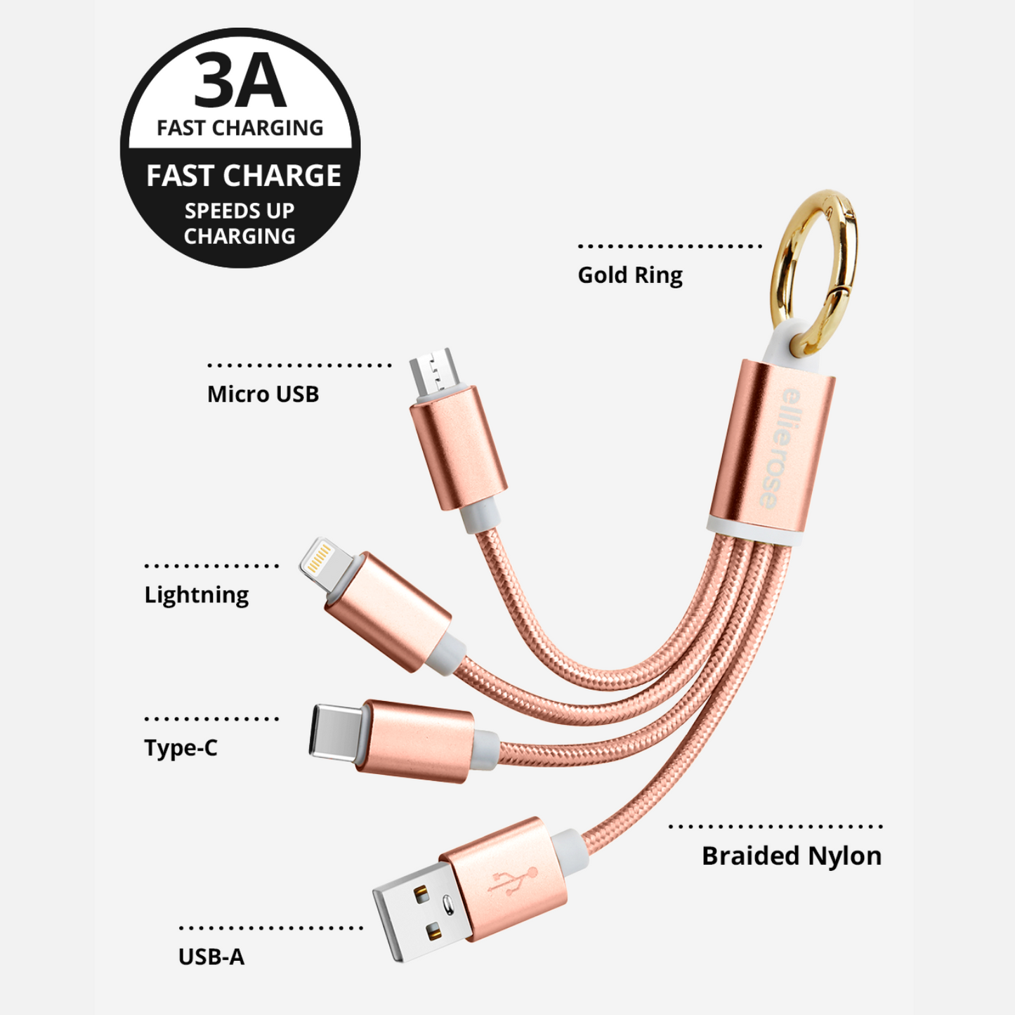 Ellie Rose Keychain 3-in-1 Cable