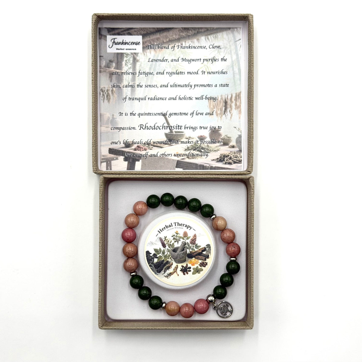 Herbal Therapy Perfumed Bracelet Frankincense and Rhodochrosite with Tree of Life Charm