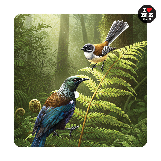 Doug Healey Individual Acrylic Coaster with Tui & Fantail