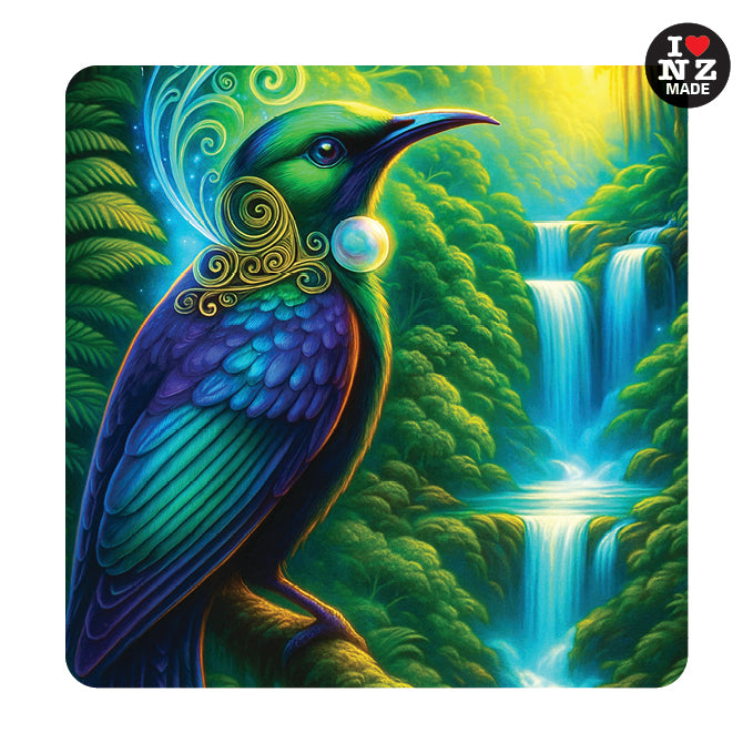 Doug Healey Individual Acrylic Coaster with Tui Waterfall