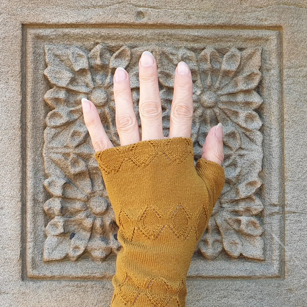 Ochre knitted merino fingerless gloves