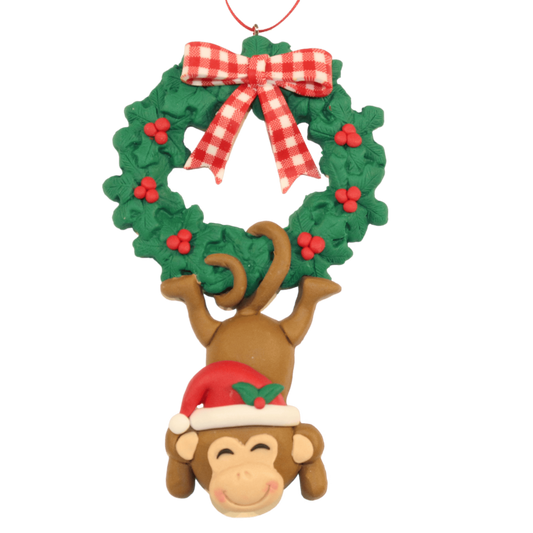 Monkey Swinging From Wreath