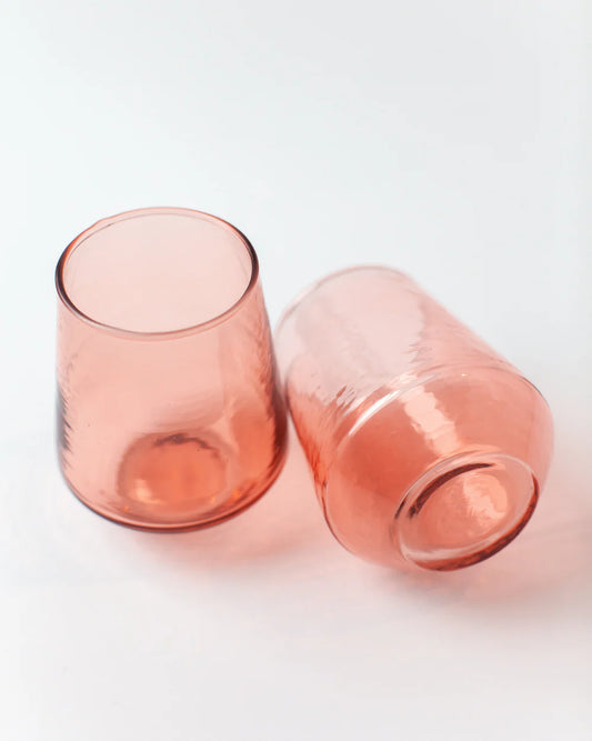 Pair of Blush Hammered Glass Water Tumblers
