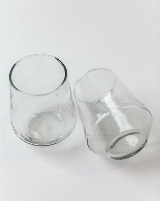 Pair of Clear Hammered Glass Water Tumblers