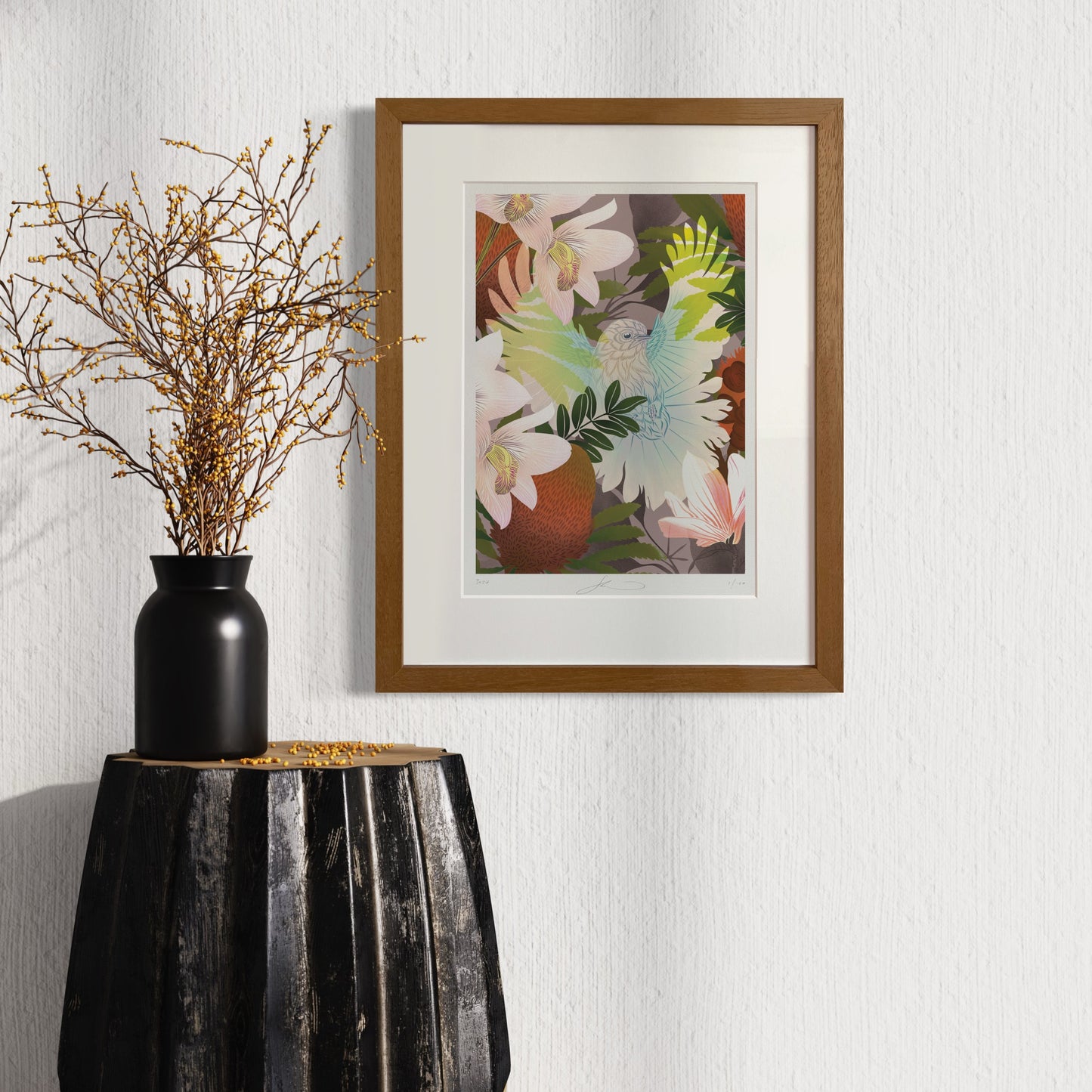 White Fantail & Banksia Boutique Print