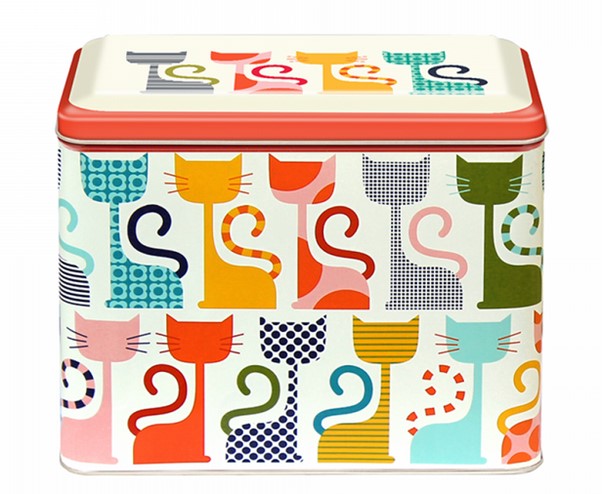Cat Design Large Hinged Rectangle Tin