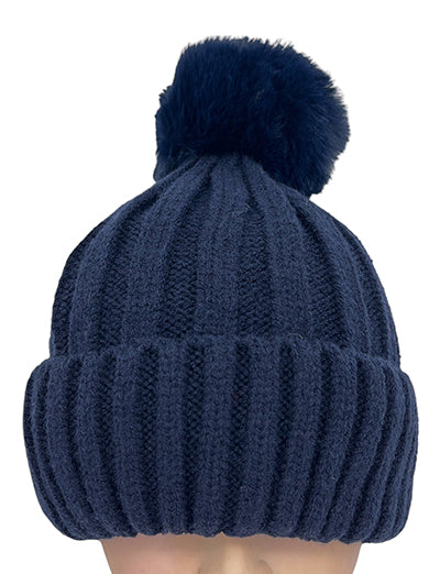 Navy Beanie With Pompom