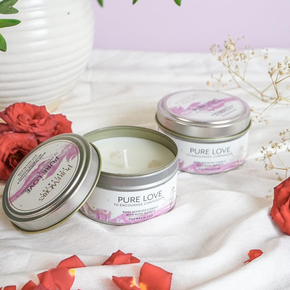 Pure Love Rose with Rose Quartz Crystal Energy Candle 80gm
