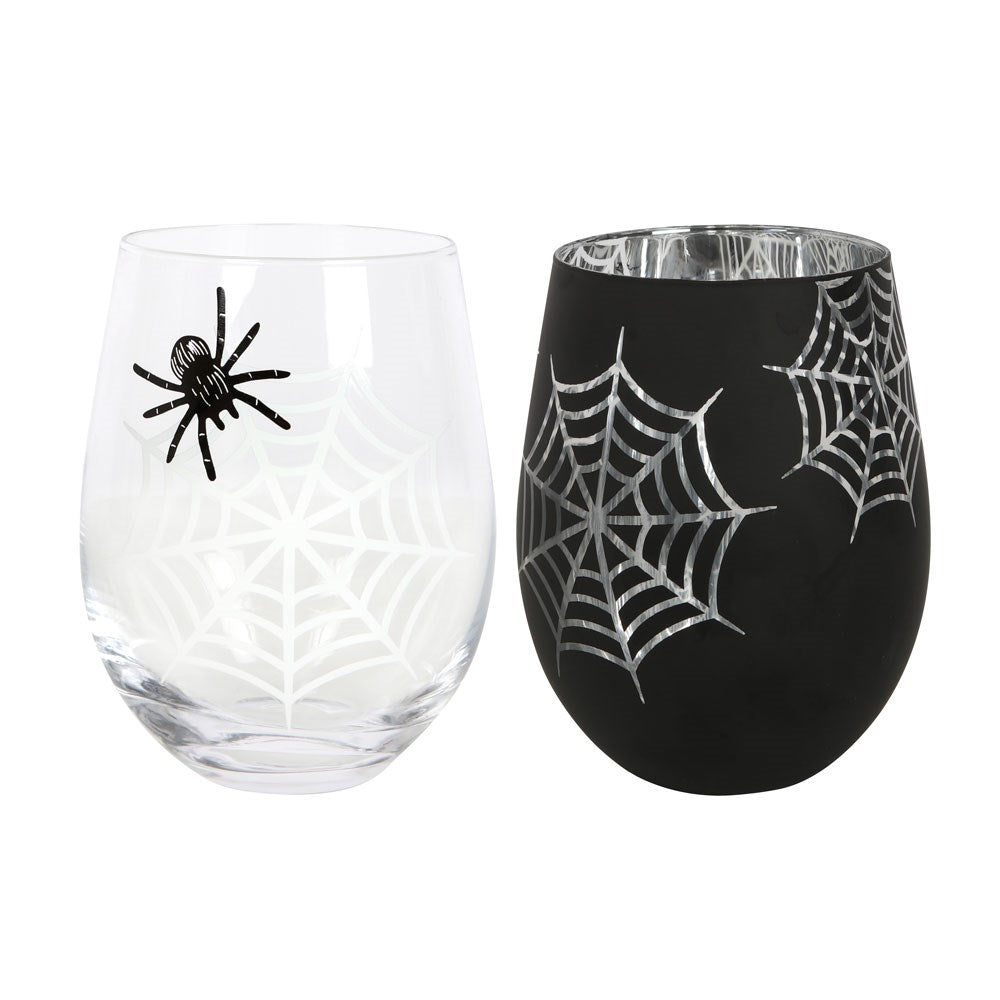 Spider and Web Stemless Wine Glasses Set of 2