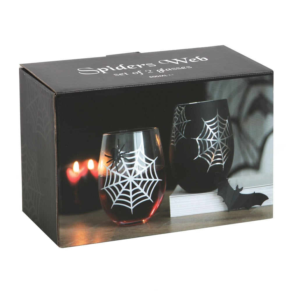 Spider and Web Stemless Wine Glasses Set of 2