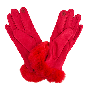 Bright Red Fux Fur Gloves