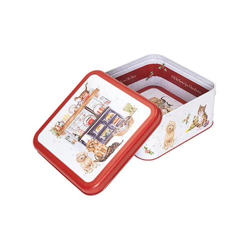 'Country Kitchen' Dog and Cat Christmas Square Tin
