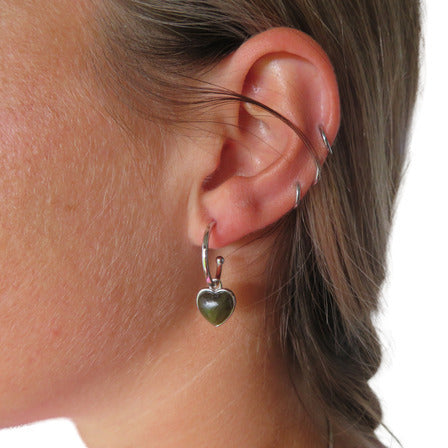 Greenstone Heart Drop Sterling Silver Earrings