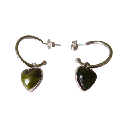 Greenstone Heart Drop Sterling Silver Earrings