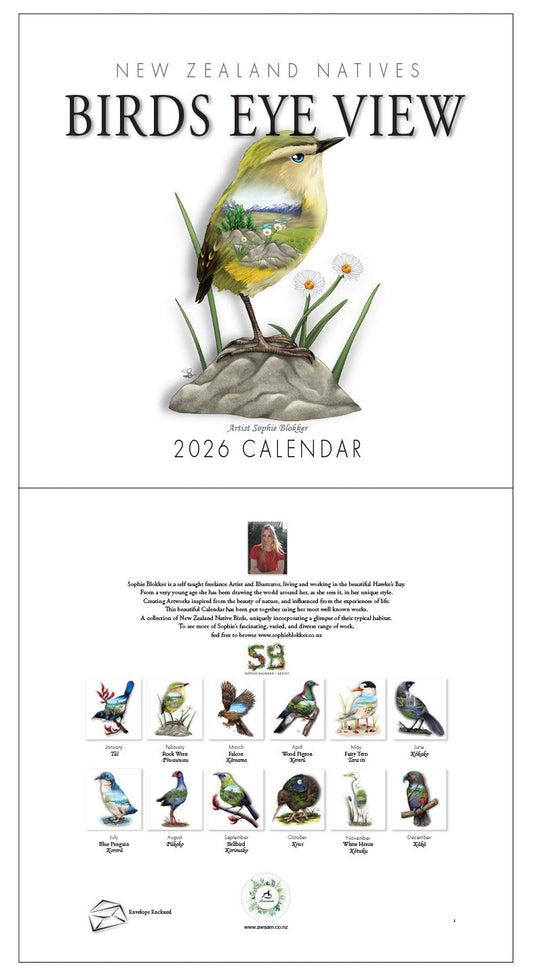 Sophie Blokker Calendar - New Zealand Natives Birds Eye View 2026