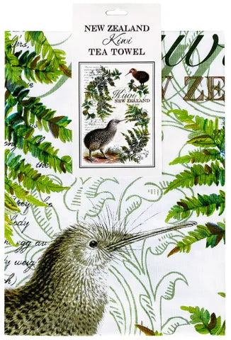 White Vintage Kiwi Tea Towel