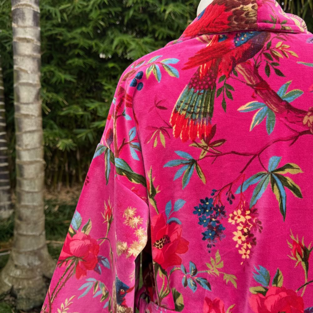 Paradise Hot Pink Velvet Kimono Robe