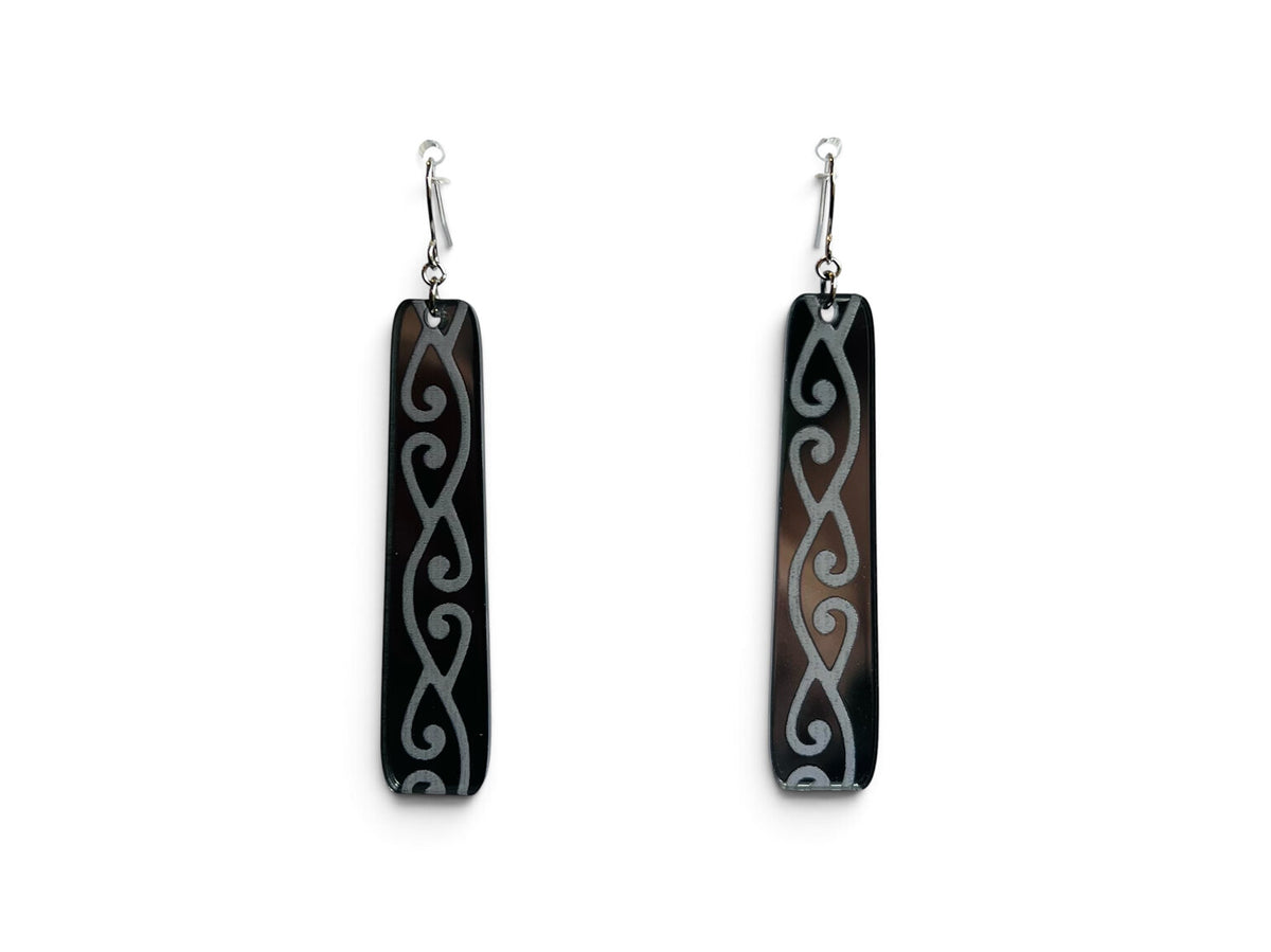 Dark Grey Kōwhaiwhai Earrings