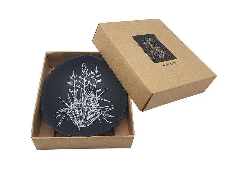 White Harakeke On Black - Porcelain Bowl - Tigerlily Gift Store