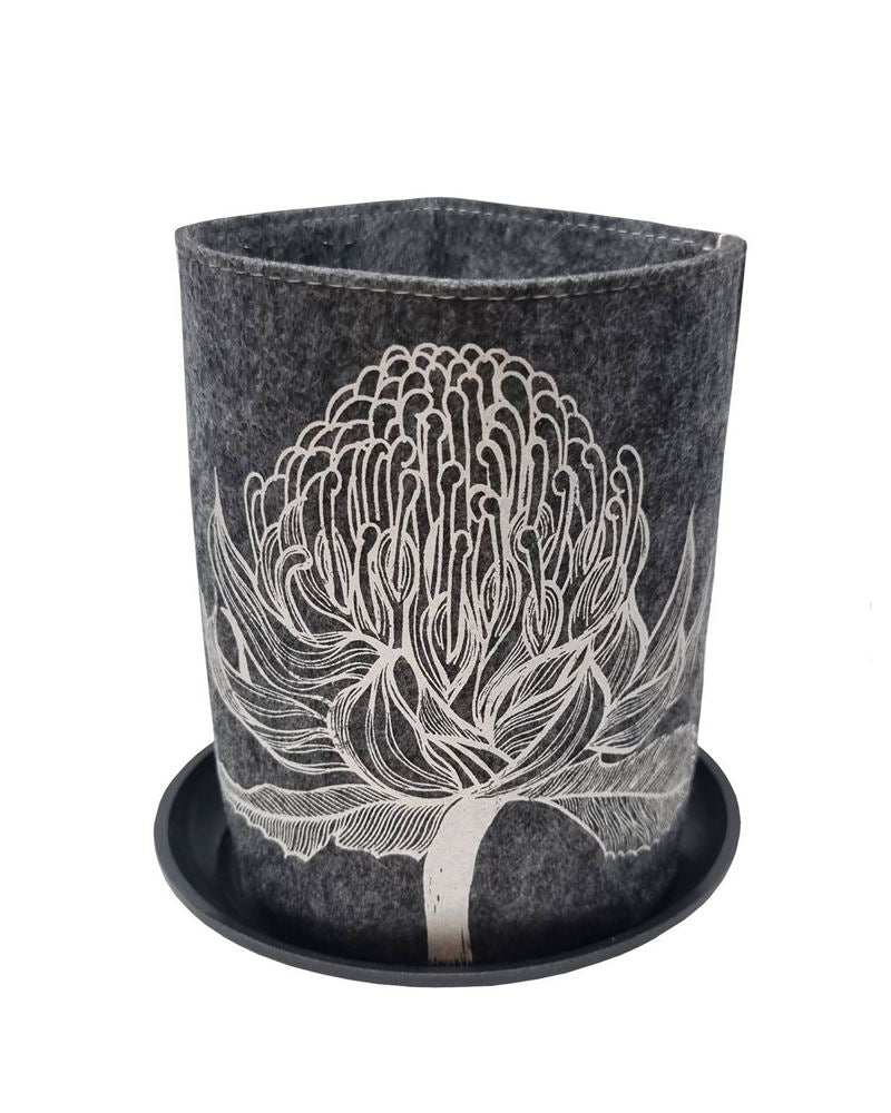 White Waratah on Grey - Ecofelt Growbag