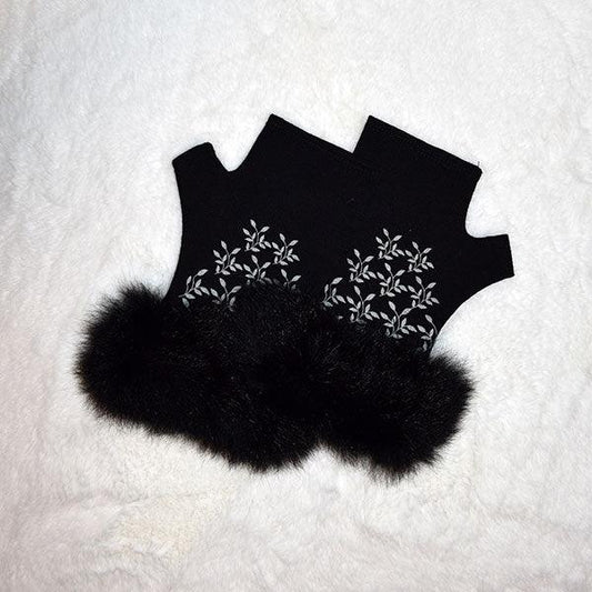 Leaves Design Possum Fingerless Gloves