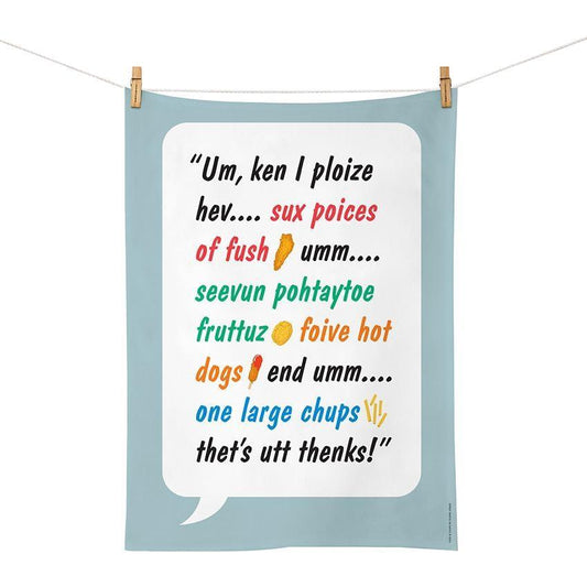 Glenn Jones - Fush & Chups Tea Towel