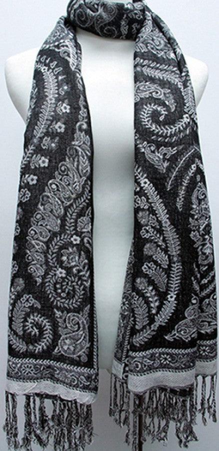 Black & Silver Paisley Scarf