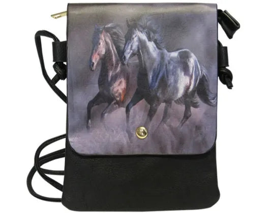 Black Shoulder Bag Pair Horses