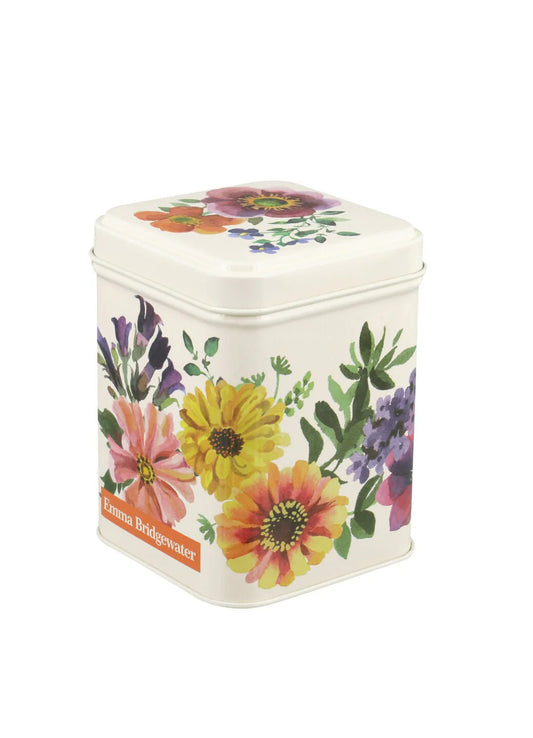 Garden Flowers Small Square Tin Caddy