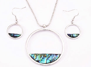 Paua Round Rhodium Pendant Set