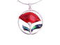 Paua Shell Pohutukawa red enamel round pendant