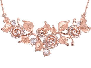 Rose Gold Flower & Leaves Necklace