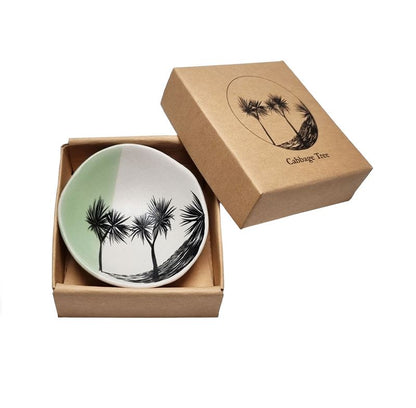 Cabbage Tree Dipped Green with Black - 7cm Porcelain Bowl