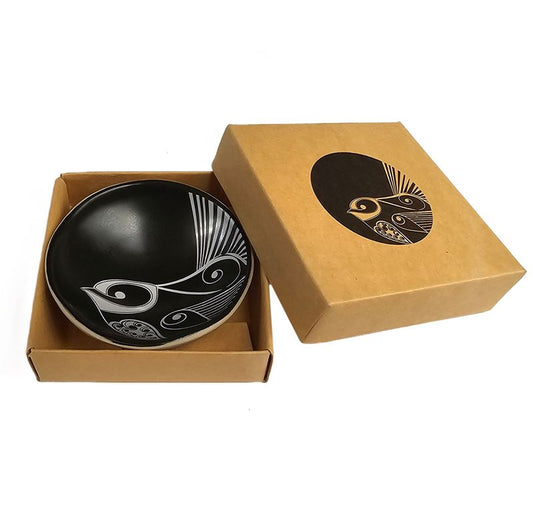 Piwakawaka White On Black - 7cm Porcelain Bowl