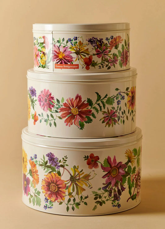 Garden Flowers Set Of 3 Round Cake Tins