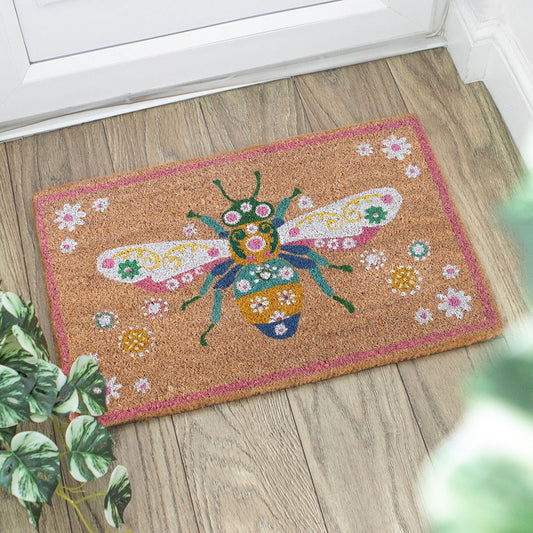 Floral Bee Coir Doormat