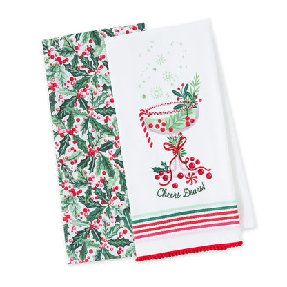 Cheers Dears! Embellished Dishtowel Set of 2