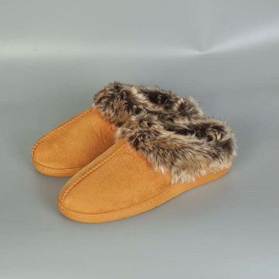 Womens Fur Slippers Brown Small (Size 7-8)