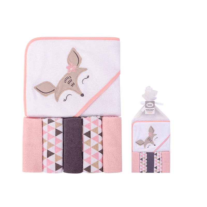 Hooded Towel and 5 piece Washcloth Set