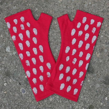 Red Polka Dot Merino Fingerless Gloves