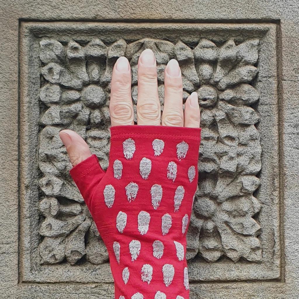 Red Polka Dot Merino Fingerless Gloves