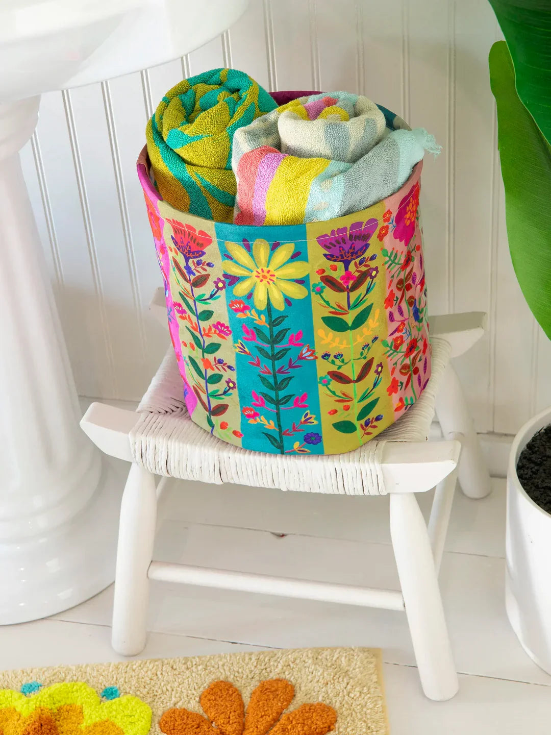Collapsible Storage Basket - Teal Folk Flower