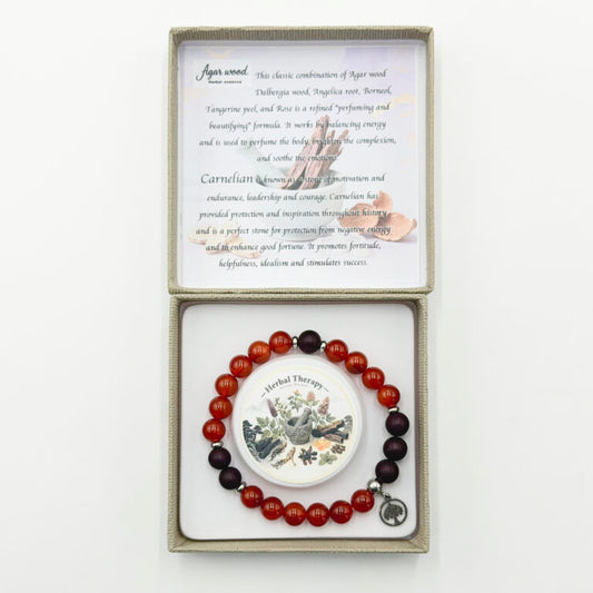 Herbal Therapy Perfumed Bracelet Agarwood and Carnelian with Tree of Life Charm